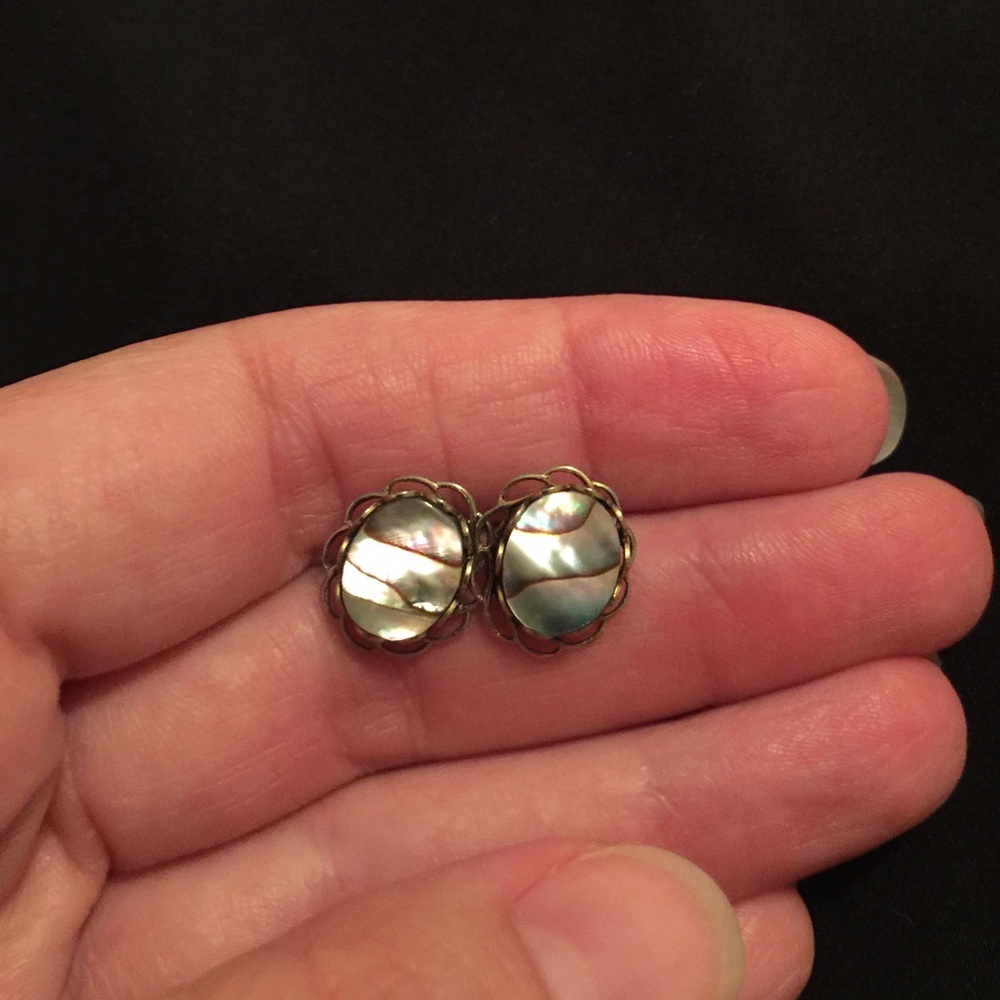 Abalone Earrings Gold Tone
